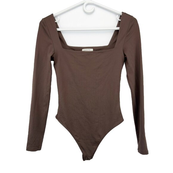BABATON ARITZIA Body‎ Original Contour Brown Square Neck Long Sleeve Bodysuit S - Picture 4 of 10